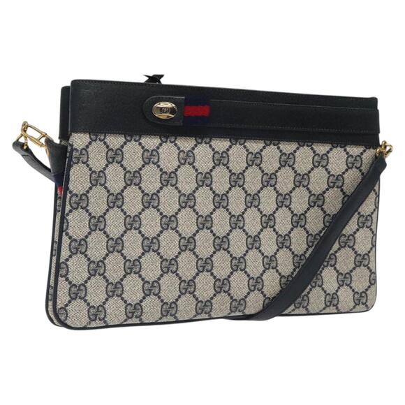 GUCCI GG Supreme Sherry Line Shoulder Bag Pvc Navy Gold 96 02 035 - Picture 1 of 16